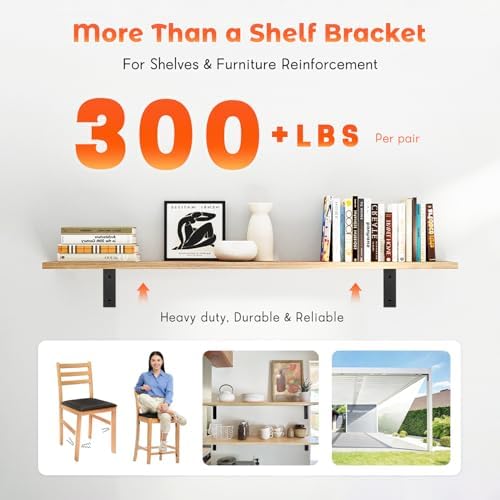 WINKER Corner Brace 4 Pcs Shelf Bracket Heavy Duty Black Steel L WINKER Corner Brace, Decorative Joint Angle Bracket for