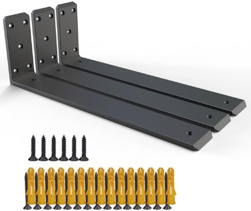3 Pack 14inch Countertop Support Brackets,Black Shelf Brackets,Heavy Duty Industrial Hidden Shelf Bracket,Metal Floating