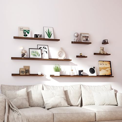 Walnut Floating Shelves for Wall Decor, 56 in Shelf with Lip, 2 Set