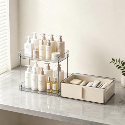 Pajiriona Makeup Organizer,Skincare Organizer for Vanity,2-Tier Large Capacity Cosmetic Storage Box for bathroom organiz
