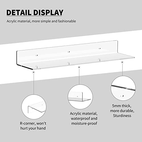Sezanrpt Acrylic Wall Shelves 36 24 12 Inches, Clear Floating Shelf for Wall, Wall Mounted Display Shelves for Plants, Radio, Funko Pop, Stuffed Animal, Books, Clock, Cosmetics, Toiletries