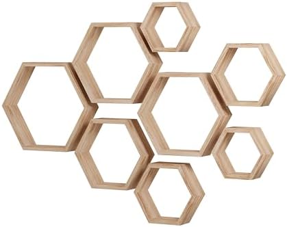 WONFUlity Hexagon Floating Shelves, Hexagonal Shelf Wall Mounted Storage