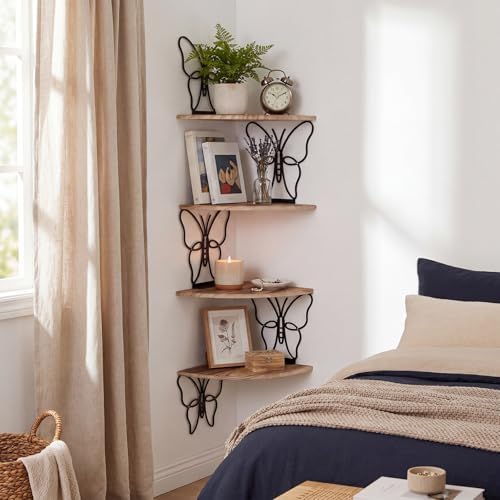 4 Tier Black Butterfly Wall Mount Corner Shelves Floating Corner