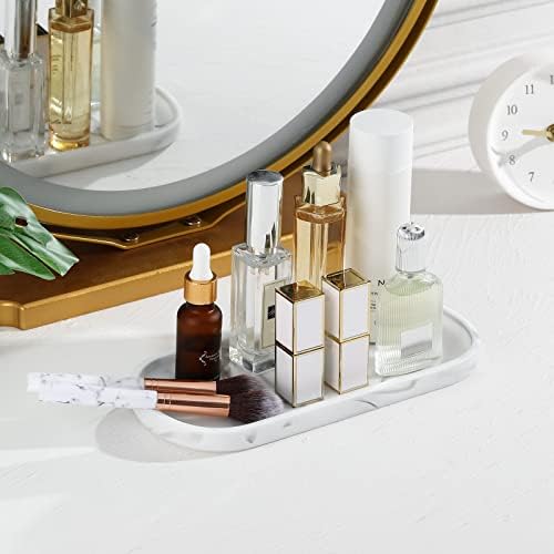 Luxspire 10" Oval Bathroom Tray for Countertop Organizer, Gravel White