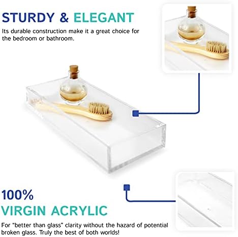 Huang Acrylic Clear Catchall Decorative Tray | Minimalistic Design for Keys, Wallet, Perfume, Jewelry, or Makeup | Recta