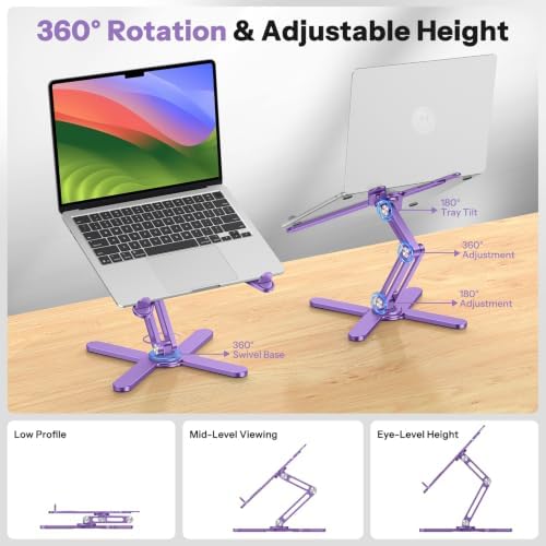 OMOTON LA10 360° Rotating Laptop Stand Riser Foldable for Desk, Purple