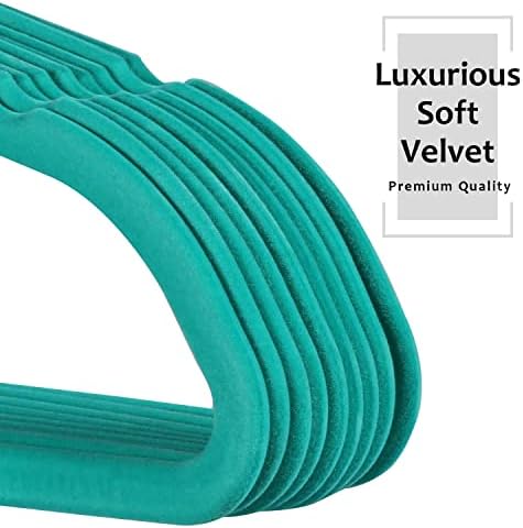 VECELO Premium Velvet Clothes Hangers Suit Heavy Duty (25 Pack)-Non Slip & Space-Saving with 6 Finger Clips & Tie Rack Excellent for Men and Women，Light Teal