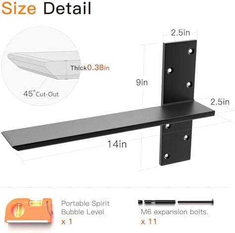 LEOPO 3/8" Thick Free Hanging T Shelf Bracket(2-Pack), 14" L x 2.5" W