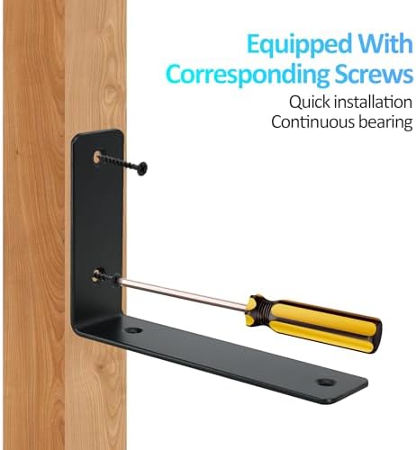 L Floating Shelf Brackets,10 Pack Heavy Duty L Brackets for Shelves, L 10" X H 6" Black Metal Countertop Support Bracket