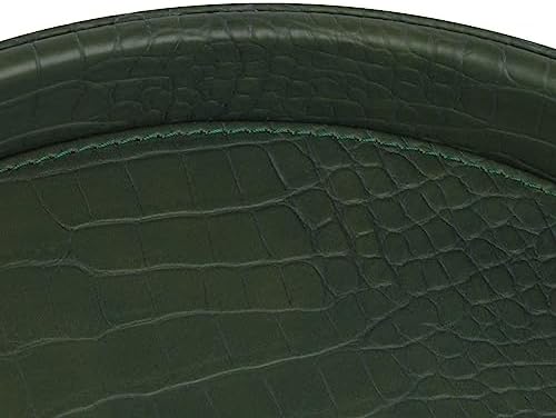 HofferRuffer Faux Leather Round Serving Tray, Vegan Croco Leather Decorative Tray, Food Tray for Storage Drinks, Snack &