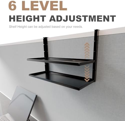Office Cubicle Shelf - 14.2'' x 5.9'' Dual-Tier Storage Organizer Floating Corner Rack Hanging Shelf Height Adjustable H