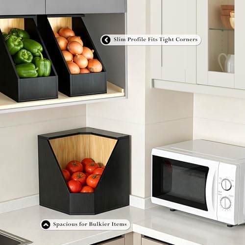 Jolitac Large Bamboo Pantry Storage Bins, Potato Onion Storage Bin