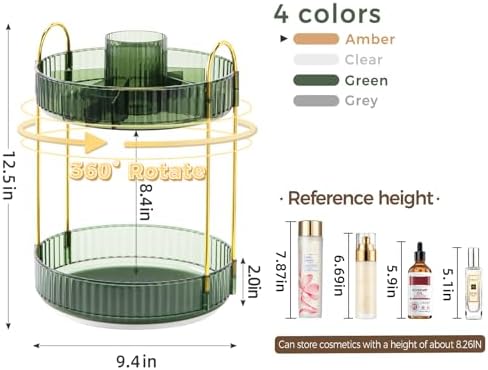 360° Rotating Makeup Organizer, Upgraded 2 Tier Skincare Perfume Organizers for Women, Bathroom Organizer Countertop, Cl