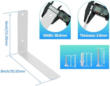 L Floating Shelf Brackets,4 Pack Heavy Duty L Brackets for Shelves, L 8" X H 6" White Metal Countertop Support Brackets,