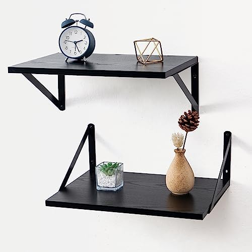 Axeman Deep Floating Shelves for Wall, 16W x 12D Black Floating Shelves Set of 2, 12 Inch Deep Large Wall Mounted Shelve