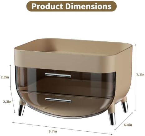 Jywantful Makeup Organizers for Vanity, Khaki Skincare Storage with Drawers