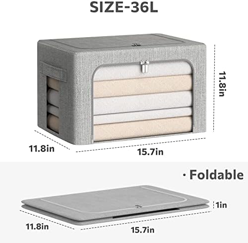 CYhom 3Pack Foldable Storage Bins - Frame Storage Box Linen Fabric Stackable Clothes Container Organizer with Clear Wind