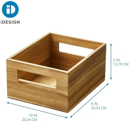 iDesign Acacia Wood Pantry Storage Bin with Handles