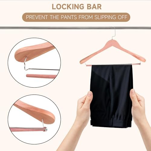Wide Shoulder Wooden Hangers with Locking Bar, Cedar Wood, 36-Pack