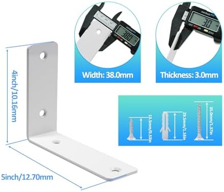 L Floating Shelf Brackets,8 Pack Heavy Duty L Brackets for Shelves, L 5" X H 4" White Metal Countertop Support Brackets,