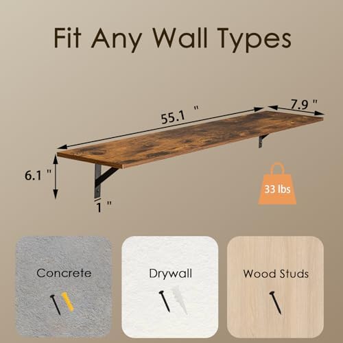 DINZI LVJ Long Wall Shelves, 55.1Inch Wooden Wall Mounted Shelves, Set of 4