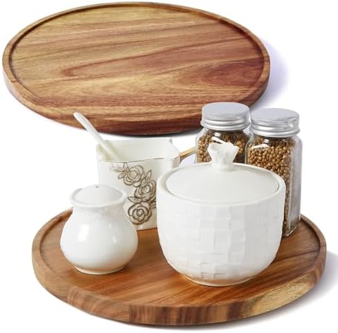 [ 2 Pack ] 10-inch Acacia Wood Lazy Susan Organizers, ACIAZAAZ Lazy Susan Turntable for Cabinet, Kitchen Turntable Stora
