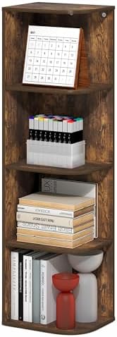 Furinno PASIR Book Shelf, 4-Tier Corner Bookshelf with Open Shelf, Standing Bookcase, 9.3 x 12 x 41.4, for Organization 