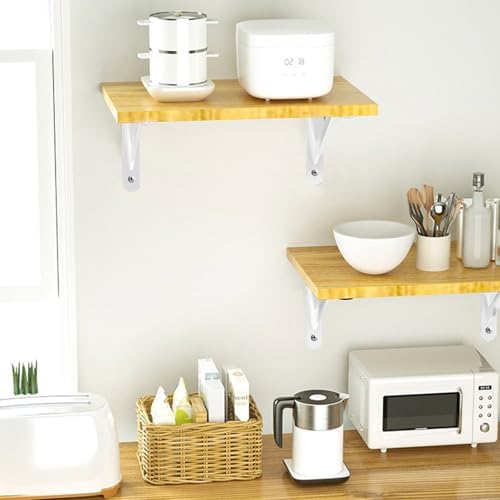 Heavy Duty Shelf Brackets Wall Mount Steel Bracket Wall Brackets for Shelves (White, 12 x 8 Inch-4 Pairs)