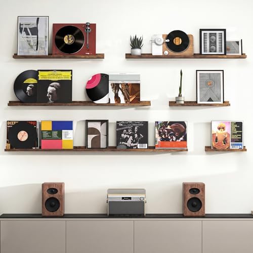 Heimlove Picture Ledge Shelf, Floating Shelves Set of 2, 31.5Inches Picture Shelf for Wall with Ledge, Kids Bookshelf Wall Mounted for Living Room Bedroom Decor Books Photo Frames - Rustic Brown