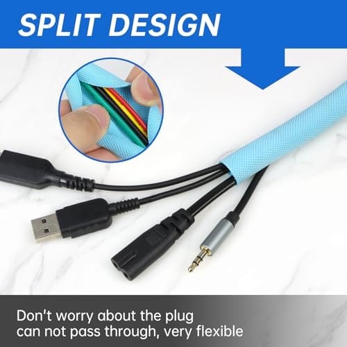 Split Braided Cable Sleeve，Flexible Wire Loom Tubing, Automotive Cord Protector Pet Proof, Cable Management for Computer
