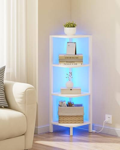 TUTOTAK Corner Shelf, 4-Tier Corner Bookshelf for Small Space