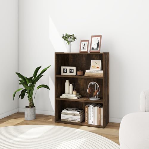 Wooden Book Shelf with Three Display Shelves, Three Tier Open Wood Shelf Bookcase, Bookshelf for Classroom, Brown