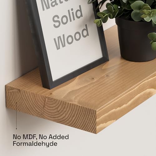 Natural Wood Floating Shelves for Wall 36 Inches Long, Oak Wooden Shelf