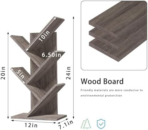 SHEEPAM Small Tree Book Shelf,5 Tier Bookshelf, Wood Desktop Bookcase
