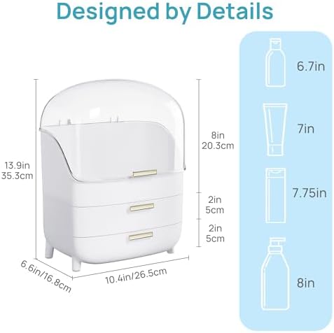 Vtopmart 3-Tier Skincare Makeup Organizer with Drawer and LId, White