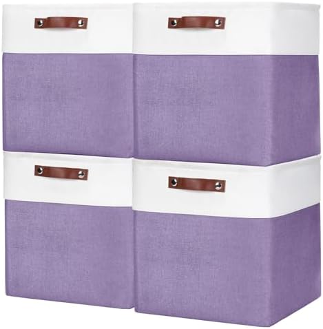 Bagnizer 13x13 Cube Storage Bins, Collapsible Fabric Storage Box, 4 Pack Closet Baskets with Handles for Organizing, She