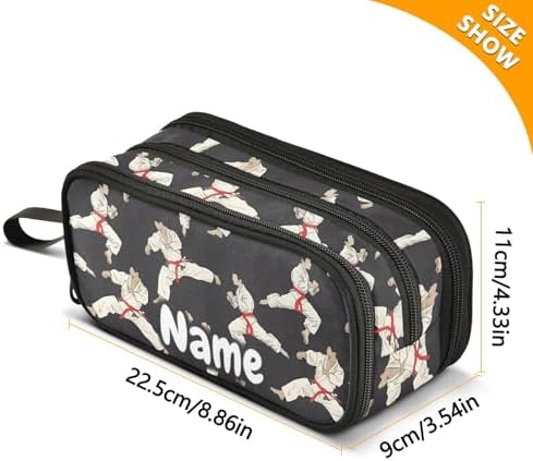 Custom Karate Black Background Pencil Case Box Boys Girls Personalized Name Large Pencil Pouch Stationery Pen Bag Organizer for Kids Adults School Office
