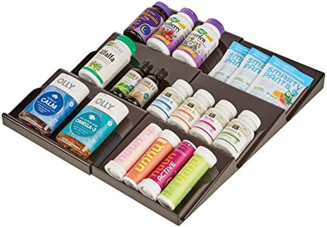 mDesign Expandable Plastic Deluxe Spice Rack, Drawer Organizer for Kitchen Cabinet Drawers, 3 Tier Slanted for Spice Jar