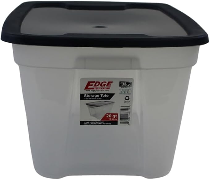 Edge Plastics Classic Storage Tote, durable storage in for home or garage with secure snap lid designed for stacking (6, Clear with Ink Lid, 5 Gallon)