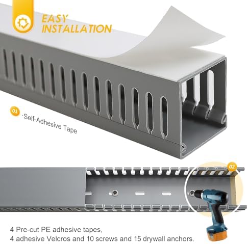 Cable Raceway, 95" Open Slot Cable Management Kit with Upgraded Snap Structure,Wire Cover Cord Hider for Under Desk&Indu