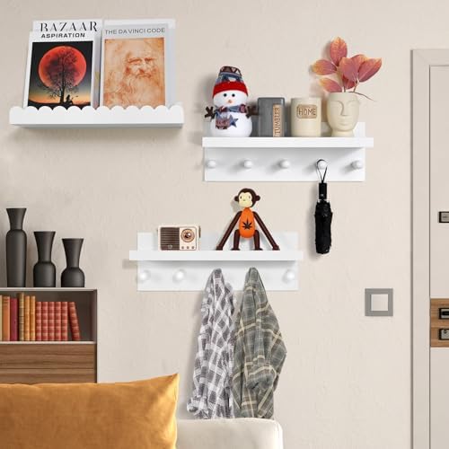 Nursery Floating Book Shelves for Bedroom Wall, Set of 4, Wavy