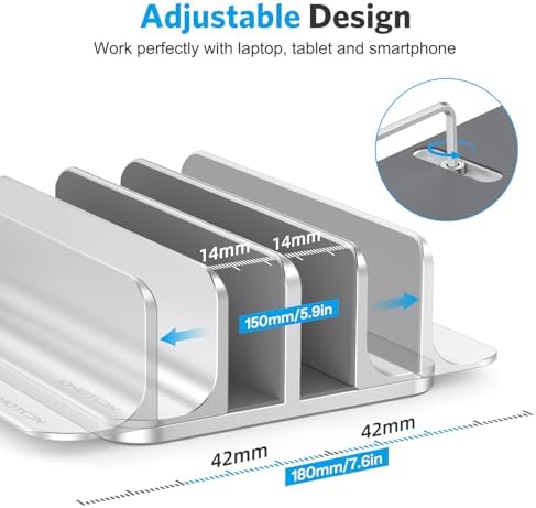 OMOTON Dual Vertical Desk Laptop Stand Holder, Fits MacBook Air/Pro, Silver