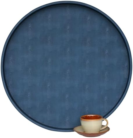 HofferRuffer Large Round Serving Tray 24'', Elegant Faux Leather Circle Ottoman Table Tray, Serve Tea Coffee Breakfast i