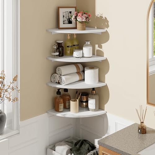 Homode Corner Floating Shelves, Set of 4 Round Corner Shelf Wall Mount with Cord Hole, 12 Inch Wood Curved Corner Hangin