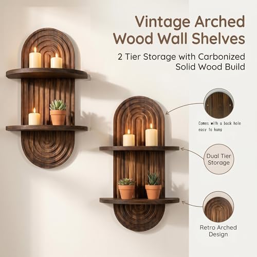 Boho Wall Shelf Set of 2, Floating Shelves for Bedroom Plants & Decor