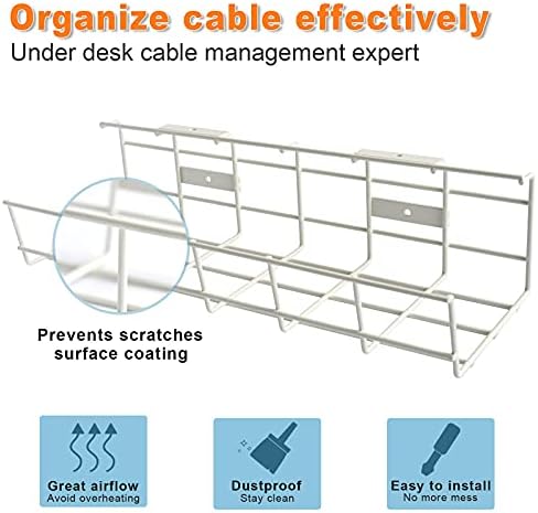 Under Desk Cable Tray - 2 Pack Cable Raceway for Wire Management. Metal Wire Organizer for Office, Studio and Home. Supe