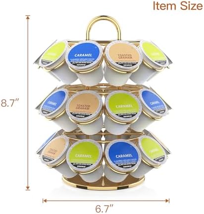 Rotating Coffee Pod Holder for Keurig Pods, Heavy-Duty K Cup Holder, Gold