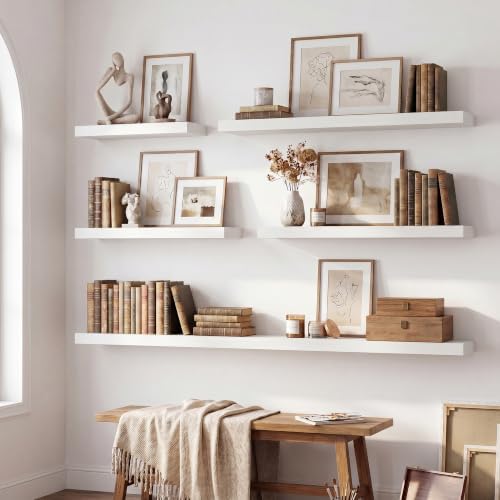 8 inch Deep Floating Shelves for Wall, 32" Wide, White Finish, 2-Pack