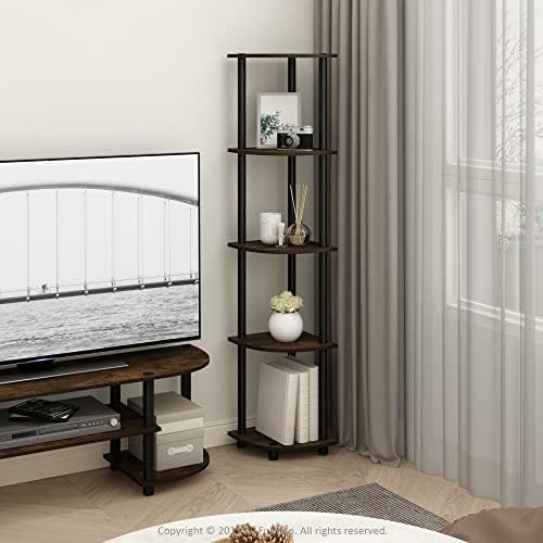 Furinno TURN-N-TUBE Corner Shelf, 5-Tier Corner Bookshelf, Open Storage Shelves, for Organization and Storage, Living Ro