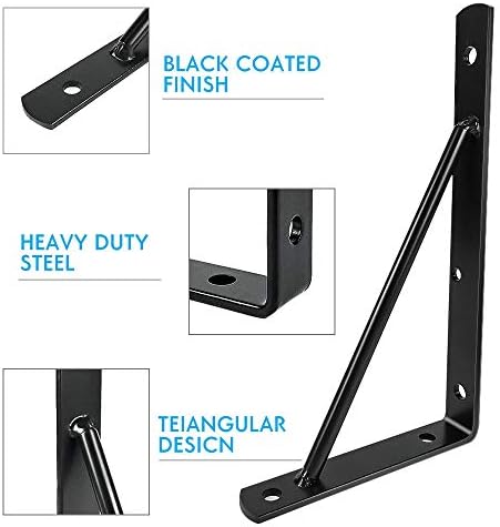 Shelf Brackets 10 Inch Heavy Duty Metal Shelf Holders, Industrial Rustic Farmhouse Iron Floating Shelf Bracket for Open 